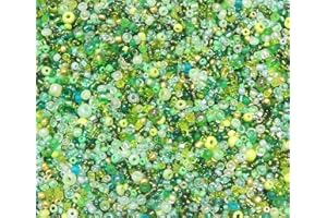 PERLIN Lot de 3000 perles de rocaille en verre - Perles rondes - 2 mm, 3 mm, 4 mm - Tailles mixtes, mélange de couleurs - Perles de graines (vert)
