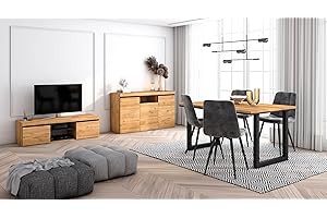 Skraut Home - Conjunto Muebles Salon | Mesa 140 Patas U 6 Comensales | Mueble TV 140 | Aparador/Buffet 140 | Roble y Negro | Estilo Industrial