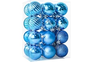 SECALIFE 24 Pieces 60mm Christmas Baubles Christmas Tree Decoration Ornaments, Shatterproof Glitter Balls for Xmas Hanging Decorations Festival Holiday Decor, Slight Blue