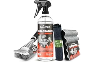 BIO-CHEM CLEANTEC Bio-Chem - Detergente per Barbecue Spray 0,75L + Spazzola, Panno e Spugna - Detergente per Barbecue Pronto all'Uso, Ideale per L'Estate - Detergente sgrassante per Griglie di Barbecue