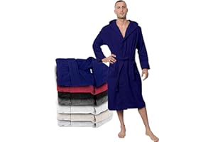 Twinzen Peignoir de Bain Homme - XS, S, M, L, XL, XXL - Blanc - 100% Coton avec Capuche - Certifié OEKO-TEX® - Robe de Chambre Eponge 2 Poches, Ceinture - Doux, Absorbant et Confort