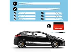 Autodomy Pegatinas Coche Exterior Tuning - Kit de Pegatinas Coche Racing con Franjas y Rayas Laterales Diseño Sport, Adhesivos Tuning Coche para Personalización Exterior + Espátula y Cúter (Blanco)