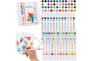 Sinmoe 24er Set Porzellanmalstifte mit Doppelspitze in 48 Farben - Porzellanstifte Dünne Spitze, Filzstifte zum Bemalen von Tassen, Töpferwaren, Keramik, Stein, Holz, Metall, DIY-Bastelprojekte