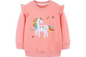 Tokeya Sudadera Niñas Bebe Jersey Sin Capucha Manga Larga Algodón Camiseta Arcoíris Unicornio Dibujos Pullover Casual Deporte Cuello Redondo Basica Top para Infantil Ropa 2-7 Años
