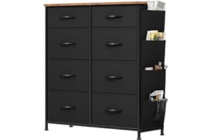 YITAHOME Cajonera de Tela con Bolsillos Laterales, Ganchos,Cómoda de Tela,Unidad de Almacenamiento,con 8 cajones Extraíbles,Cómoda de para Sala de Estar,Dormitorio, habitación Infantil,Negro