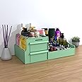 ALOXE Cosmetic Organizer Box | Makeup Storage for Women | Cosmetic Organizer Shelf with Drawers | Stylish Case for Beauty Products Green