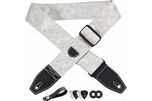 YIKOKO Gitarrengurt 2 Zoll Samtgitarrengurte mit Vollnarbenlederende, für Bass-, Elektro- und Akustikgitarren, kostenloser Gurtknopf, 2 Gurtschlösser und 4 Gitarrenplektren