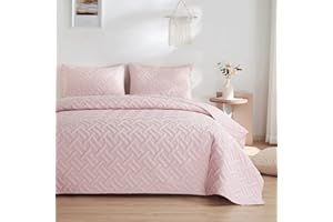 ‎BEEWEED beeweed Tagesdecke Bettüberwurf 240x260cm Rosa, Bedspreads aus Mikrofaser, Quilt Überwurf Bett Überwurfdecke leicht, Steppdecke bei Ultraschall genäht mit 2 Kissenbezug, Korb Muster