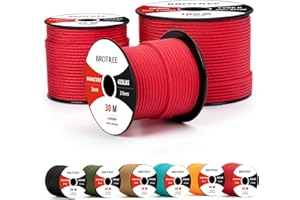 Brotree Paracord 3mm 50M 100% Nylon Seil Schnur Typ II Paracord 425 mit 3 Kern für Survival, Outdoor, Armband, Basteln - Bruchlast 192kg (Rot)