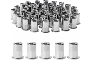 Gueenky 100 Pezzi Dadi Rivetti Filettati in Acciaio Inox, M8 Dadi Filettati a Testa Piatta, Assortimento Inserti Filettati Mobili in Legno (14 mm x 18 mm)