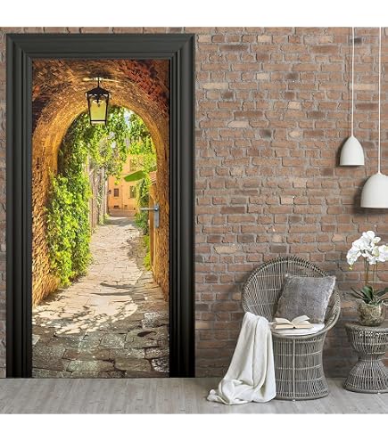 Trompe L'Oeil Porte Adhésif Promenade Champêtre - Déco Murale 83 X 204 Cm Multicolore