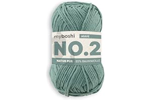 ‎MYBOSHI myboshi No.2 Baumwolle zum Häkeln, Baby Wolle, vegane Wolle zum Stricken, 60 Grad waschbar, für Baby und Amigurumi, 50g, Ll 100m Grün (Agave) 1 Knäuel