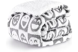 PanxHome Coperta Sherpa, Coperta Pile, 520GSM Coperta Matrimoniale, Super Coperta Jacquard Morbida e Accogliente, 160x200 cm, Smiley Jacquard Grigio