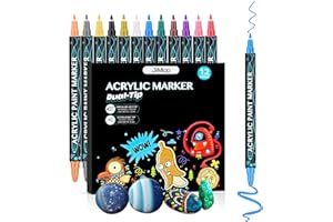 GREHGE Duemste Acrylic Paint Pens Set,12 Colours Paint Markers,Acrylic Paint Pens for Painting,Metal,Fabric,Porcelain,Glass,1-5mm Extra Fine Dual Tip Acrylic Paint Pens for Adults Kids, U24ZN008A