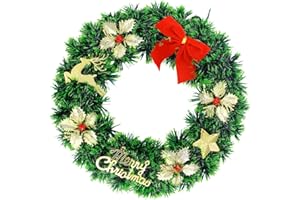 VOLUMOON Wesołych Świąt Bożego Narodzenia, wieniec bożonarodzeniowy 33 cm, wieniec bożonarodzeniowy z kokardą, dekoracja świąteczny girlandy do okien, dekoracje