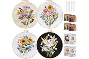 BORDEAG Punto Croce Kit da Ricamare: 4 Kit Punto Croce, Kit Ricamo, Punto Croce Kit da Ricamare, Punto Croce da Ricamare, Kit Ricamo Principianti, Embroidery Kit, Set Ricamo Starter con Motivo Telaio Ricamo