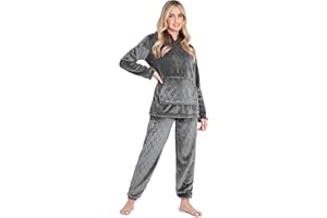 CityComfort Pyjama Femme Hiver Polaire, Ensemble Pyjama Chaud à Capuche pour Femme Ado, Idée Cadeau pour Elle