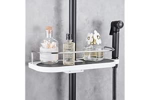 FIISAYL Estanteria Baño Jabonera Ducha Estante Ducha sin Taladro Repisas para Baño Pared Baldas Rinconera para Barras de Ducha de 24mm-25mm Negro & Blanco 1 unidad