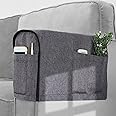 Joywell Recliner Narrow Linen Armrest Covers for Living Room Anti-Slip Sofa Arm Protector for Dogs, Cats, Pets Armchair Slipcover for Couch with 4 Pockets (Grey) - Set of 2