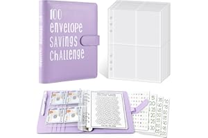 YIHANLZ 100 Envelope Challenge Binder | A5 Savings Binder with Cash Envelopes | Budget Binder for Planning and Saving £ 5050 with Magnetic Buckle (Purple)