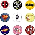 Bhai Please Pin Badge of Deadpool, Wand Chooses Wizard, Batman, Superman, Captain America, Bring Back Those Memories, Bazinga, Tom and Jerry, Harry Potter (Pack of 9)