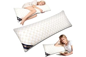 Chilling Home Almohada para dormir de lado con funda, almohada bordada para embarazo, cojín de lactancia, almohada larga para dormir de lado (blanco y dorado)