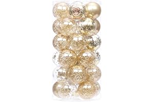 Sea Team Nietłukące się przezroczyste plastikowe bombki świąteczne wypchane delikatnymi elementami dekoracyjnymi, 60 mm, zestaw 30 szt., złote