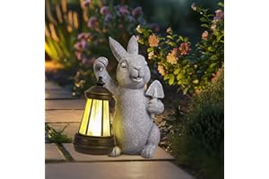 RICHIE Rabbit Statue Garden Ornaments Art Outdoor Decoration with Solar Powered LED Lights Decor for Patio,Balcony,Yard, Mum Birthday Gifts, Garden Gifts for Women