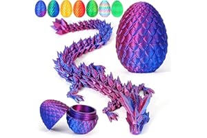 HSEECR 3D Printed Dragon in Egg, Full Articulated Dragon Eggs with Dragon Inside, Crystal Dragon Fidget Toys, Flexible Joints Home Executive Desk Toys, Easter Egg Hunt for Autism/ADHD (Laser Purple)