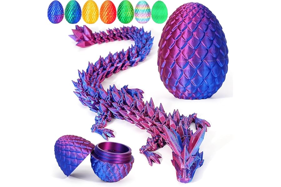 3D Printed Dragon Egg, Mystery Articulated Crystal Dragon Egg Fidget Toys and Decoration, 3D Print Surprise Animals Toy for Kid Teen Boy Girls Christmas Birthday Graduation Gift (Laser Purple)
