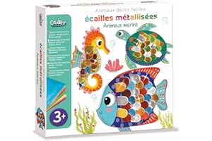 Créa Lign'’ | Ecailles Métallisées Fonds Marins - Coffret Créatif Enfant 3 ans+ | 3 Figurines 3D, 64 Écailles à Métalliser, 6 Feuilles Métalliques | Activité Manuelle et Motricité Fine