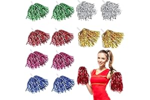 xutong 12 Stücke Cheerleader-Pompons, Hell Metallic Cheers Ball Zum, Schule Sport Prost Tanz Verrücktes Kostüm Kleid Nacht Party .(Gold, Silber, Blau, Rosenrot, Grün und Rot)