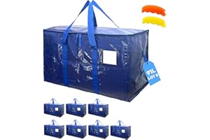 AXAM Sac Déménagement Grand Format 91L XL – Lot de 8 Sacs de Rangement Ultra-Robustes avec Double Fermeture Éclair – Alternative aux Cartons de Déménagement Grand Format et Moving Box