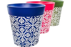 Hum Flowerpots, 22 cm, Lot de 3, Divers Motifs, Coloris et Tailles, Pots de Fleurs en Plastique Intérieur/Extérieur Multi Maroc