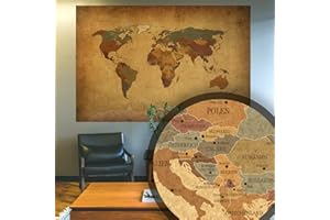 BilderKing Alte Retro Weltkarte antik als XXL Wand-Poster in Deutsch 140x100 groß im Vintage Used Look - Perfekte Großformat Deko für die Wand als Atlas Map Geograpfie Weltkugel mit Kompass