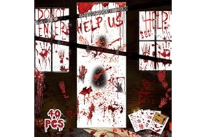 CYBIONE Halloween Decorations Indoor Window Stickers, Halloween Window Decorations Zombie Poster Set Reusable Halloween Accessories, Scary Bloody Handprints Footprints Wall Stickers for Halloween Party