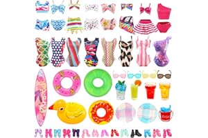 Miunana 31 ubranek dla lalek, akcesoria dla lalek, 10 kostiumów kąpielowych, bikini, 2 koła do pływania, 10 par butów, 9 akcesoriów, kapelusz dla lalek 29 cm