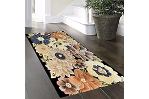 YINGHESHENG Teppich Läufer Flur rutschfest Küchen Teppich 50x200cm,3D Blumenmuster Orange Und Braun Küchenteppich Küchenläufer Korridor Schlafzimmer Wohnzimmer Meterware Eingang