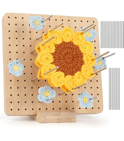 Coopay Planche Blocage Crochet 29x29cm - Bambou Avec 30 Épingles, Pour Carrés Grand-Mère