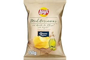 Lay's Mediterraneas, Patatas fritas con aceite de oliva, Producto de Aperitivo, bolsa individual, 150gr