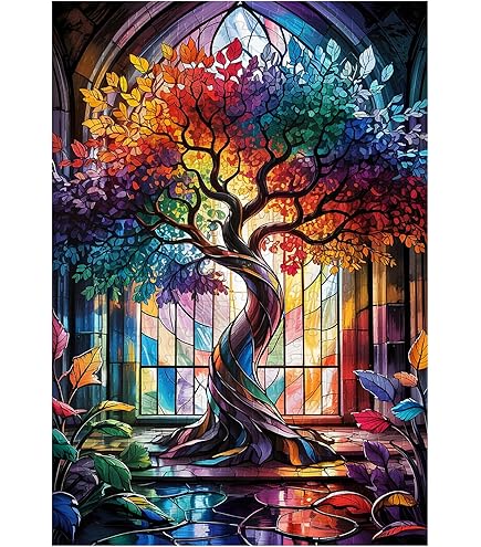 Puzzle In Legno Alberi Colorati 280 Pezzi Per Adulti - Forma Unica Di Animali E Natura, Laser Tagliato, Regalo In Scatola Di Legno, 34x31,3 Cm - 2