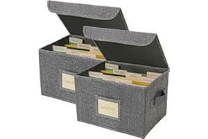 Vienrose Greeting Card Organizer Storage Box with 40 Removable Dividers, 168 Self-stick Labels, Perfect for Photos, Envelopes, Scrapbooking, Paper, Stickers Holder 2 Pack Grey