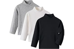 Volunboy Lot de 3 Hauts Col Montant Manches Longues Bébé Enfant (1-6 Ans), Coton Souple sous-Couche Thermique T-Shirt