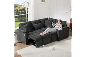 Wyibwy Sofá esquinero extensible en forma de L con puerto USB y portavasos, sofá cama de 4 plazas con función cama, sofá convertible con espacio contenedor y reposabrazos, cojines, chenilla (gris