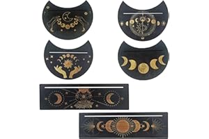 Piacolnic 6 Pcs Wooden Tarot Card Holder Stand, 2 Styles Tarot Card Holder Display Stand, Black Altar Stand Rectangle Moon Shape for Witch Divination Tools Witchcraft Supplies