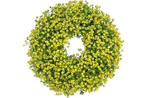 DONDOWN Türkranz Frühling Künstliche Blumen Grün Girlande Haustür Deko Kranz Frühling Außen Blumenkranz Deko Frühlingskranz Türkranz Ganzjährig Deko Bauernhaus Draußen Drinnen Deko Kranz (Z02 Gelb, 40x40cm)