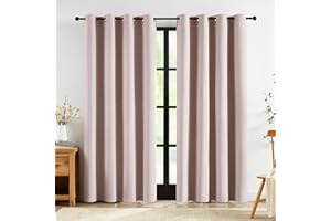 Abstractex Blush Pink 100% Blackout Curtains 90 Inch Long for Girls Living Room Linen Textured Thermal Insulated Window Treatments for Kids Bedroom, 52" Wide, Grommet Top 2 Panels