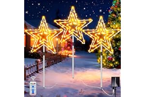Cozymeow 3x75 Led Stern Outdoor, Solar Weihnachtsbeleuchtung Außen IP65 Wasserdicht Outdoor Weihnachtsdeko, 8 Modi Gartenstecker Weihnachten für Garten Wege Rasen Balkon Blumenkasten Hof Terrasse