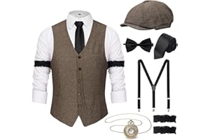 YESSA 20er Jahre Kostüm Herren 20er Jahre Accessoires Gatsby Herren-1920er Hut Weste Taschenuhr Krawatte,20er Herren Outfit
