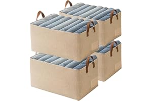AARAINBOW Closet Storage Baskets 4 Pcs, Foldable Fabric Storage Baskets with Steel Frame, Closet Open Storage Bins Stackable Clothes Organizer with Handle & Lable, 23L (4 Beige)